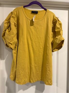 NWT Lane Bryant Mustard Puff Sleeve Knit Top Size 22/24 Plus